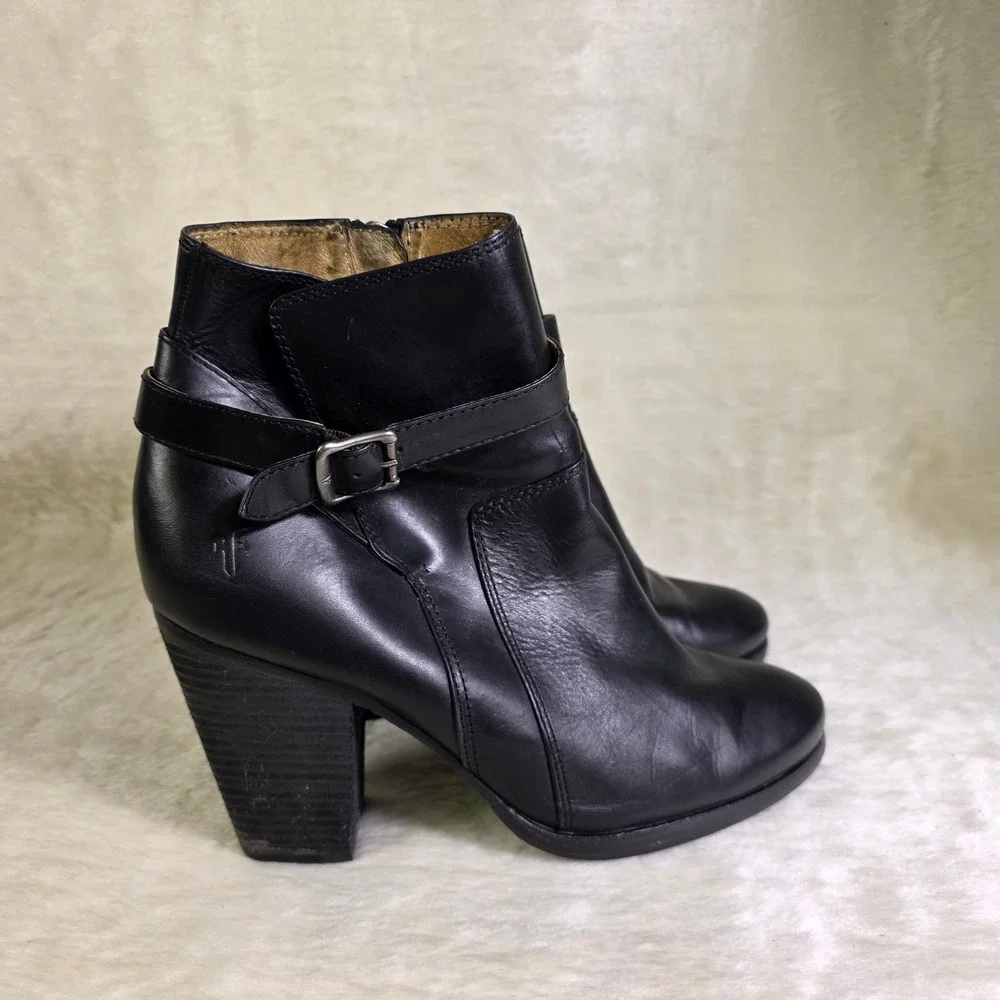 Frye Patty Riding Bootie Black Leather Heeled Ankle Boots Womens 10M Excellent